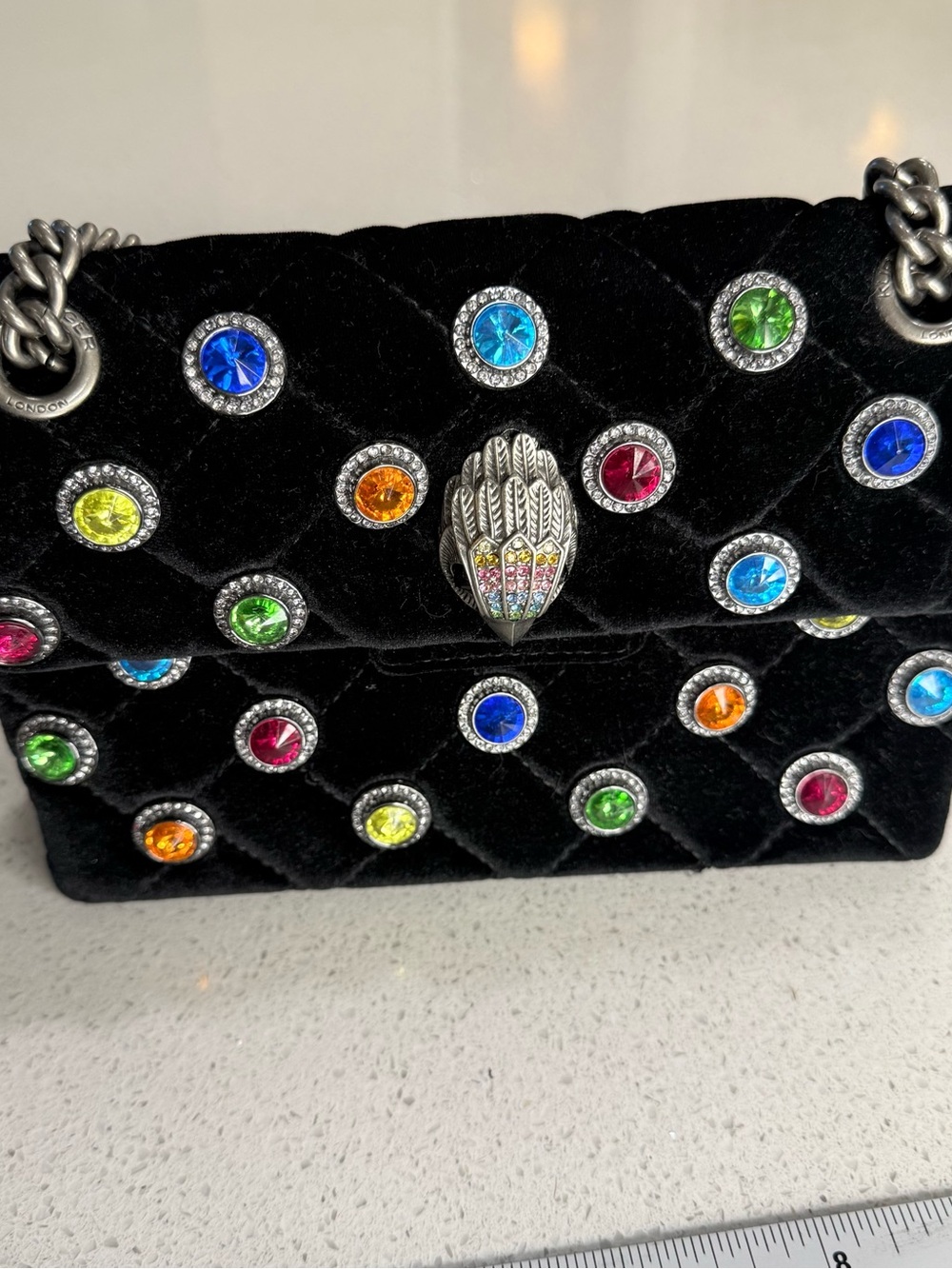 Kurt Geiger Black Velvet Crossbody with Multicolor Crystal Studs - Picture 5 of 5